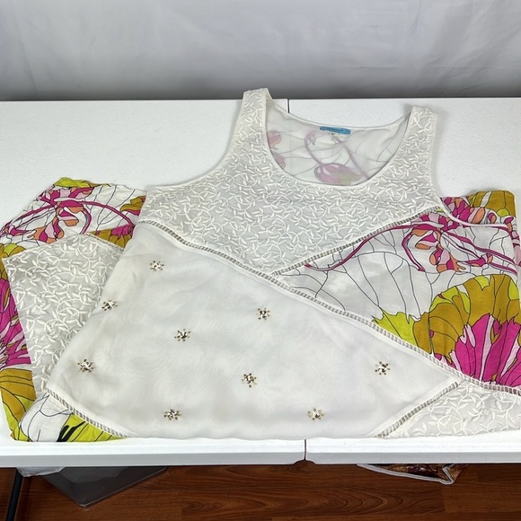 Anthro Leifnotes Sz 14 Guarri Dress Cotton & Silk Blend Floral Mixed Print - Picture 3 of 10